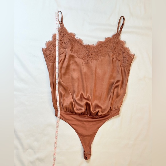 Abercrombie & Fitch Satin/Silk Lace Trim Bodysuit - Rose Gold - M - Picture 9 of 10